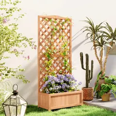 Outsunny Wooden Planter with Trellis, Freestanding Raised Bed for Garden with Lattice, Outdoor Planter Box for Climbing Plants, Vines, Flowers, 76 x 36 x 170 cm, Brown - 2