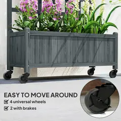 Outsunny Wooden Trellis Planter, Raised Garden Bed with Wheels, to Climb and Grow Vegetables, Herbs and Flowers, Grey - 6