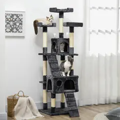 PawHut 173cm Cat Tree Scratching House, Activity Play Centre, Charcoal Grey - 2