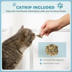 PawHut 2-in-1 Cat Scratcher with Catnip for Indoor Cats, Light Blue - 6