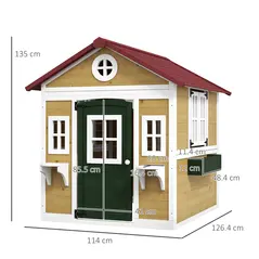 Outsunny Wooden Playhouse with Doors, Windows, Plant Pots, Boxes, for 3-8 Years - Beige - 3