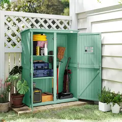 Outsunny Wooden Garden Shed with Two Windows, Tool Storage Cabinet, Outdoor Double Door organiser 127.5L x 50W x 164H cm, Green - 2