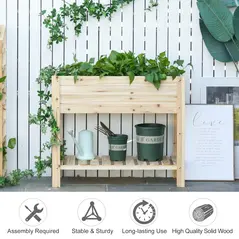 Outsunny Wooden Raised Plant Stand Outdoor Flower Bed Box with Clapboard 100 x 40 x 84cm - 4