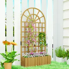 Outsunny Wooden Raised Planter with Trellis, Raised Bed for Garden with Lattice and Drainage Holes for Climbing Plants - 2