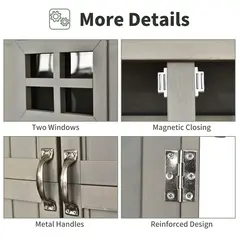 Outsunny Wooden Garden Shed with Two Windows, Tool Storage Cabinet, Outdoor Double Door Organizer 127.5L x 50W x 164H cm, Grey - 6