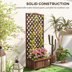 Outsunny Wooden Planter with Trellis, Freestanding Raised Bed for Garden with Lattice, Outdoor Planter Box for Climbing Plants, Vines, Flowers, 76 x 36 x 170 cm, Dark Brown - 7