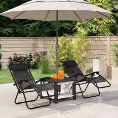 Outsunny Zero Gravity Chair Set of 2, Metal Frame Texteline Armchair Outdoor Folding and Reclining Sun Lounger with Head Pillow for Patio Decking Gardens Camping, Black - 2