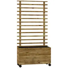 Outsunny Wooden Raised Planter, with Back Trellis - Natural Finish - 1