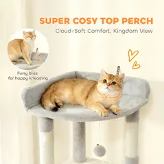 PawHut 170 cm Large Cat Tree, Cat Tower with 7 Scratching Posts, 2 Condos, Hammock,  Light Grey - 5