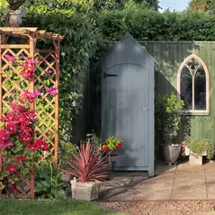 Outsunny Wooden Garden Storage Shed with 3 Shelves, Outdoor Tool Storage Cabinet with Tilt Roof and Lockable Door, 77.5 x 54.2 x 179.5 cm, Grey - 9