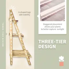 Outsunny Wooden Folding Flower Pot Stand 3 Tier Garden Planter Display Ladder Gardener Storage Shelves Rack Herb Holder (100L x 37W x 93H cm) - 5