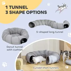 PawHut 2 in 1 Cat Tunnel with Bed, Cat Play Tunnel with Ball & Peek Hole for Indoor Cats, Grey - 5