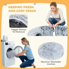 PawHut 2-in-1 Donut Cat Tunnel with Washable Bed, Play Tunnel Bed with Toy Ball and Door Hole for Indoor Cats, Light Grey - 7