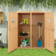 Outsunny Wooden Garden Shed with Two Windows, Tool Storage Cabinet, Outdoor Double Door Organizer 127.5L x 50W x 164H cm, Natural - 7