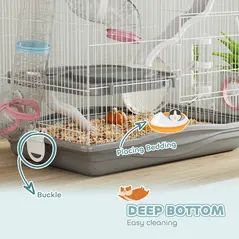 PawHut 3-Tier Hamster Cage with Exercise Wheels, Water Bottle, Food Dish, for Dwarf Hamsters, 45 x 30 x 45 cm, Grey - 7