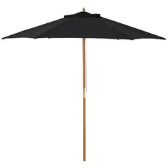Outsunny Wooden Garden Umbrella Sun Shade with Top Vents, Bamboo Ribs and Sturdy Wood Pole, Black - 1