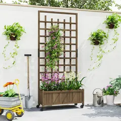 Outsunny Wooden Trellis Planter, Raised Garden Bed with Wheels, to Climb and Grow Vegetables, Herbs and Flowers, Brown - 8