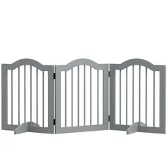 PawHut 3 Panels Dog Gate w/ Support Feet Fence Safety Barrier Freestanding Wood Light Grey - 1