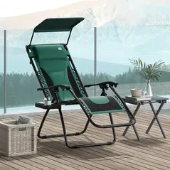 Outsunny Zero Gravity Lounger Chair, Folding Reclining Patio Chair with Shade Cover, Padded Seat, Cup Holder, Soft Cushion and Headrest for Poolside, Camping, Green - 2