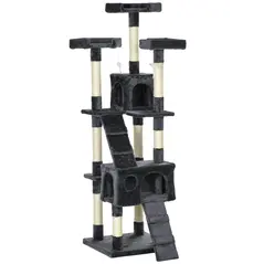 PawHut 173cm Cat Tree Scratching House, Activity Play Centre, Charcoal Grey - 1