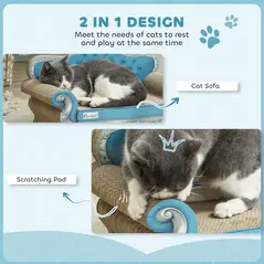 PawHut 2-in-1 Cat Scratcher with Catnip for Indoor Cats, Light Blue - 4