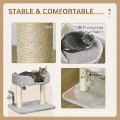 PawHut 42cm Indoor Cat Tree, with Toy Balls, Sisal Scratching Post - Light Grey - 4
