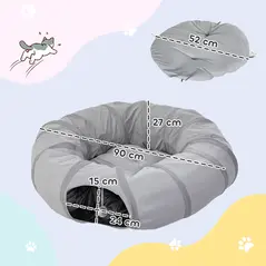 PawHut 2 in 1 Cat Tunnel with Bed, Cat Play Tunnel with Ball & Peek Hole for Indoor Cats, Grey - 3