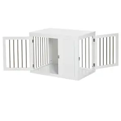 PawHut 2-in-1 Dog Cage and Side Table, with Two Lockable Doors, for Medium Dogs - White - 8