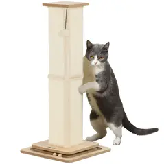 PawHut 3-in-1 Cat Scratching Post, 87cm Cat Scratcher w/ Track Ball Toy, Oak Tone - 1
