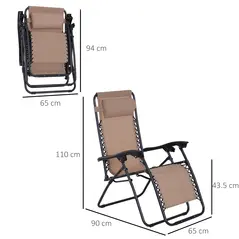 Outsunny Zero Gravity Chair Set of 2, Metal Frame Texteline Armchair Outdoor Folding and Reclining Sun Lounger with Head Pillow for Patio Decking Gardens Camping, Beige - 3