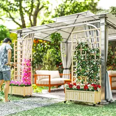 Outsunny Wooden Trellis Planter, Raised Garden Bed with Wheels, to Climb and Grow Vegetables, Herbs and Flowers, Natural - 8