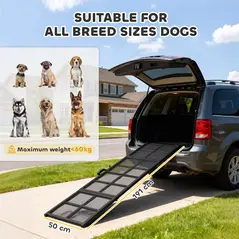 PawHut 191 x 20cm Dog Ramp for Car, Extra Long Pet Stairs with Non-Slip Surface, for Large Dogs, Black - 3