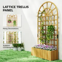 Outsunny Wooden Raised Planter with Trellis, Raised Bed for Garden with Lattice and Drainage Holes for Climbing Plants - 4