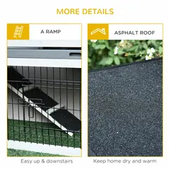 PawHut 2-Tier Wooden Rabbit Hutch Guinea Pig House Bunny Cage Backyard w/ Openable Roof Small Animal House for Outdoor Grey, 108 x 45 x 78 cm - 7