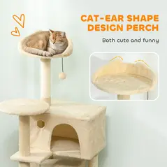 PawHut 140cm Large Cat Tree Tower with Sisal Scratching Posts, Plush Perches, Hammock, Beige - 5
