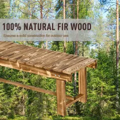 Outsunny Wooden Garden Benches, 2 Seater Outdoor Benches, Fir Wood Backless Patio Loveseat with Slatted Seat for Park, 110 x 38 x 35 cm, 3 Pieces, Carbonised - 4