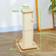 PawHut 3-in-1 Cat Scratching Post, 67cm Cat Scratcher w/ Track Ball Toy, Oak Tone - 3