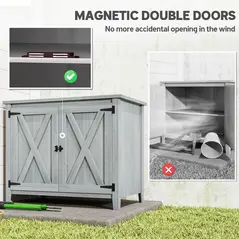 Outsunny Wooden Garden Shed, Outdoor Fir Wood Storage Shed with Shelf and Double Doors, Light Grey - 6