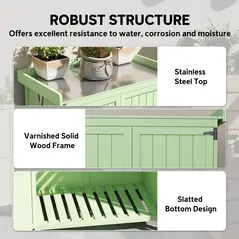 Outsunny Wooden Garden Shed, Garden Tool Storage Shed with Hinged Roof and Shelf, Outdoor Storage Cabinet with Double Doors, Light Green - 7