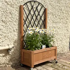 Outsunny Wooden Planter, with Metal Trellis - Brown/Black - 8
