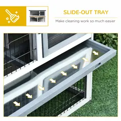 PawHut 2-Tier Wooden Rabbit Hutch Guinea Pig House Bunny Cage Backyard w/ Openable Roof Small Animal House for Outdoor Grey, 108 x 45 x 78 cm - 6