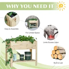 Outsunny Wooden Raised Plant Stand Outdoor Flower Bed Box with Clapboard 100 x 40 x 84cm - 6