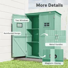 Outsunny Wooden Garden Shed with Two Windows, Tool Storage Cabinet, Outdoor Double Door organiser 127.5L x 50W x 164H cm, Green - 6