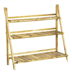 Outsunny Wooden Folding Flower Pot Stand 3 Tier Garden Planter Display Ladder Gardener Storage Shelves Rack Herb Holder (100L x 37W x 93H cm) - 1