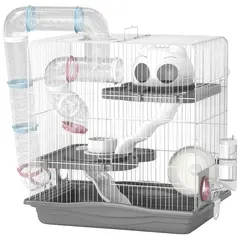 PawHut 3-Tier Hamster Cage with Exercise Wheels, Water Bottle, Food Dish, for Dwarf Hamsters, 45 x 30 x 45 cm, Grey - 1