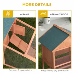 PawHut 2 Tier Rabbit Hutch Outdoor Water Resistant Asphalt Roof Ramp Sliding Tray 144 x 64.5 x 100 cm - Natural wood - 7