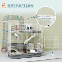 PawHut 3-Tier Hamster Cage with Exercise Wheels, Water Bottle, Food Dish, for Dwarf Hamsters, 45 x 30 x 45 cm, Grey - 8