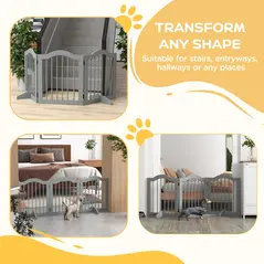 PawHut 3 Panels Dog Gate w/ Support Feet Fence Safety Barrier Freestanding Wood Light Grey - 8