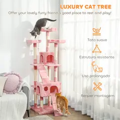 PawHut 173cm Cat Tree Scratching House, Activity Play Centre, Pink - 4