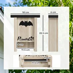 PawHut 3PCs Wooden Bat Boxes, Bat Houses Designed to Attract Bats & Easy to Hang for Outdoor, Garden, Farm, 18 x 6 x 22.5 cm - 3